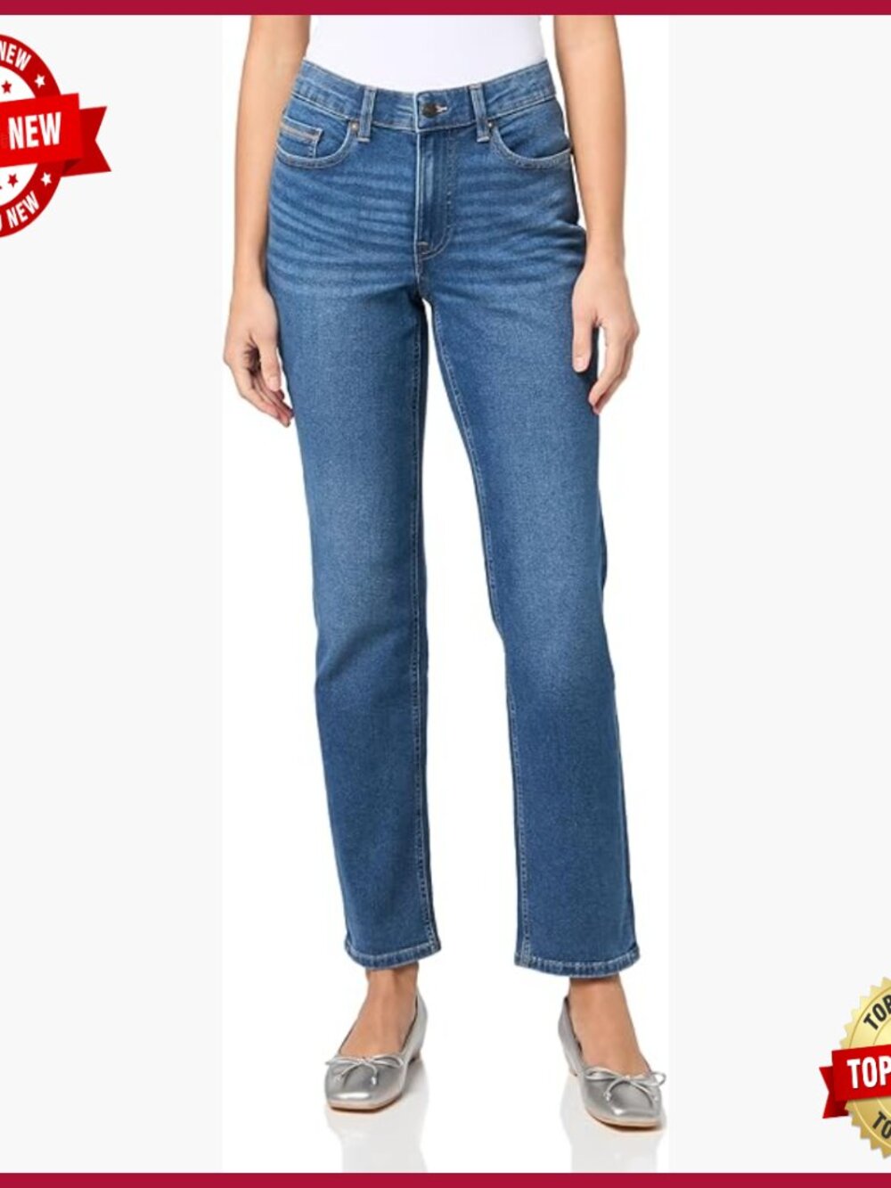 Straight Leg Denim Jeans Mid Rise Relaxed Fit Women's Pants